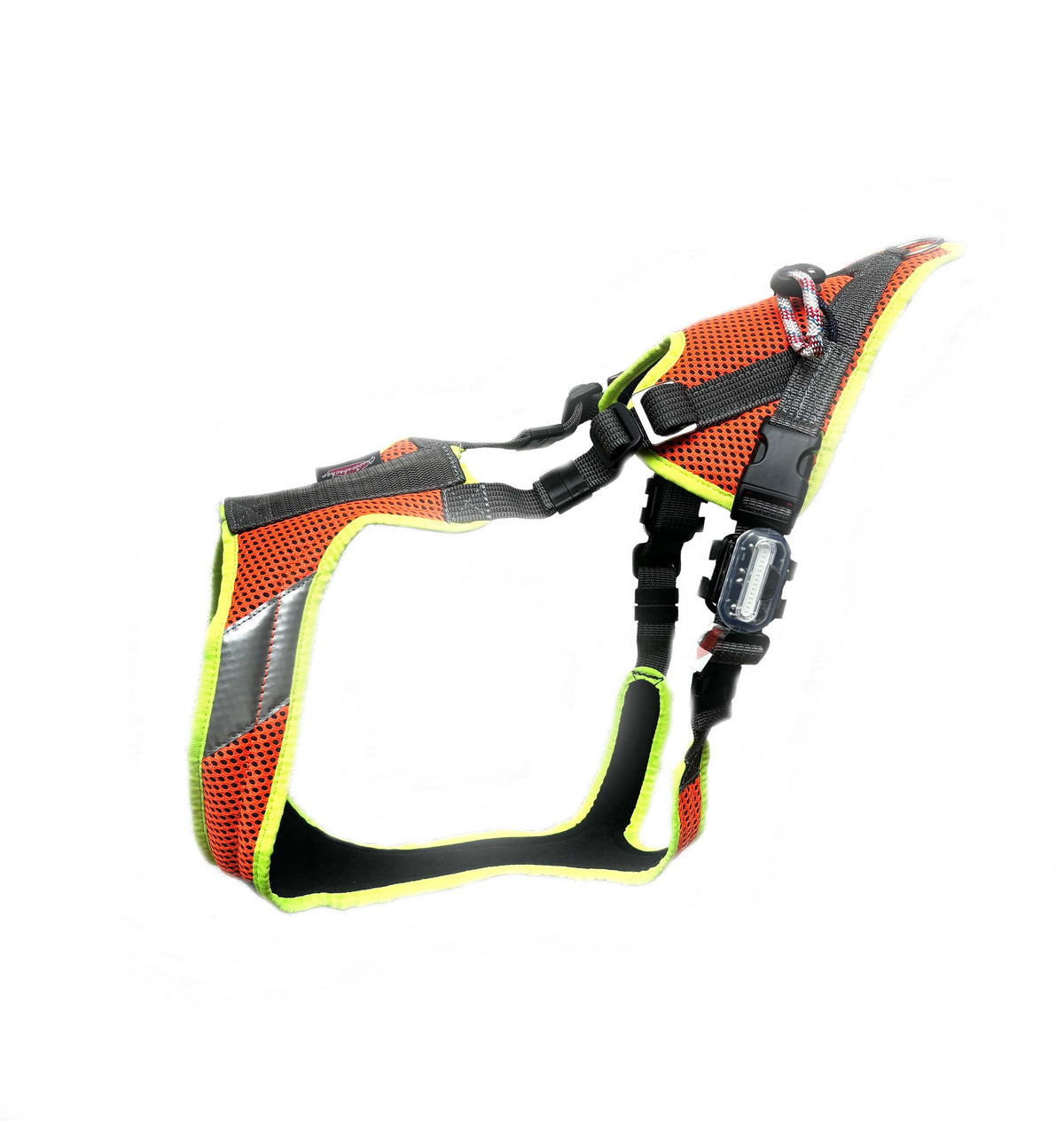 Mantrailing V Geschirr mit LED OHNE Laufrolle Mesh leuchtorange