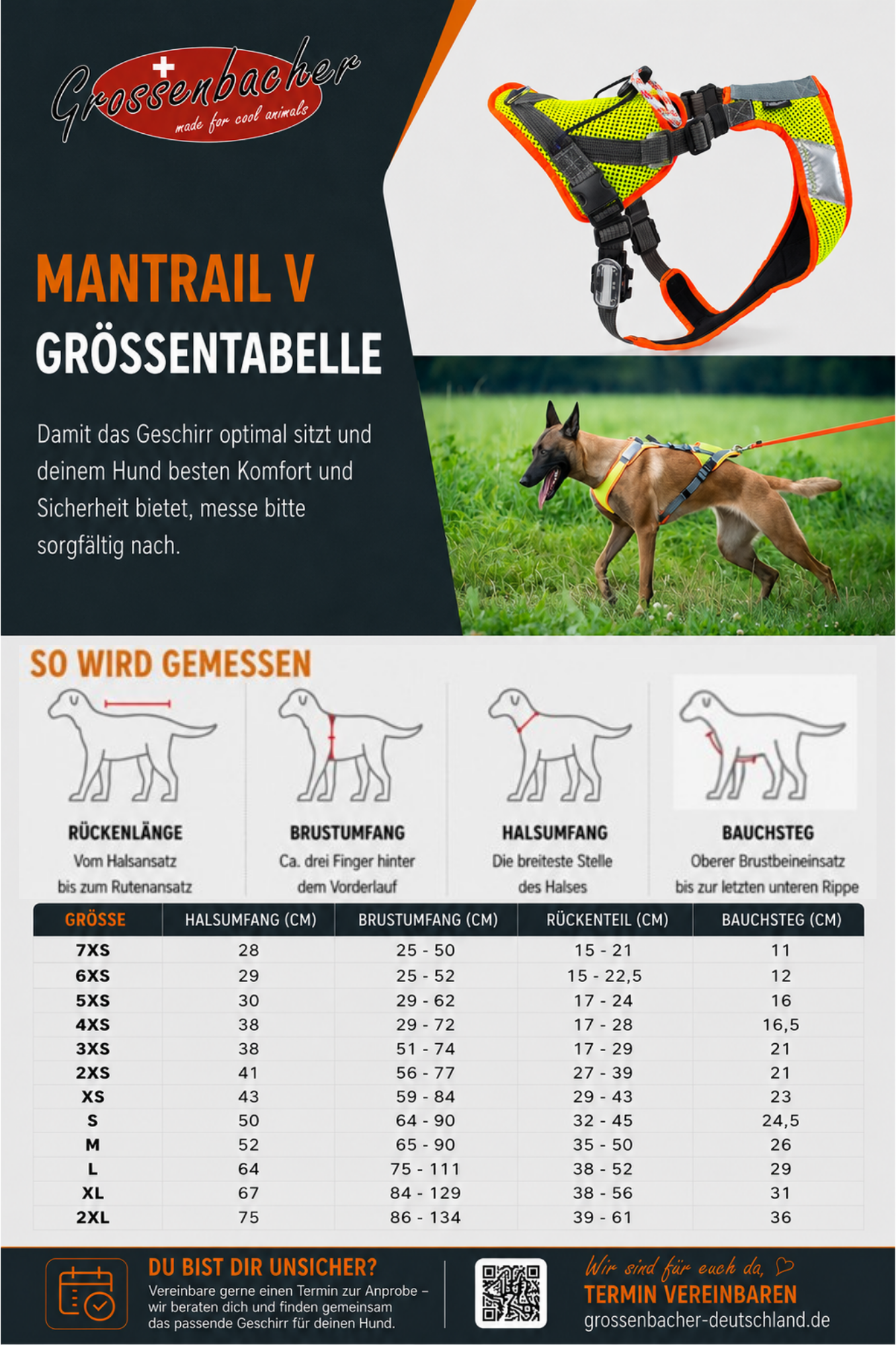 Mantrailing V Geschirr mit LED